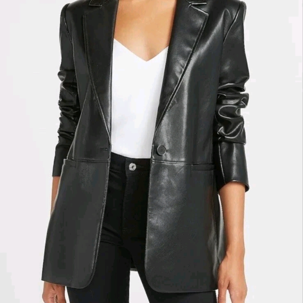 NWT Vegan Leather Banana Republic Wearhouse Black Blazer Size 18